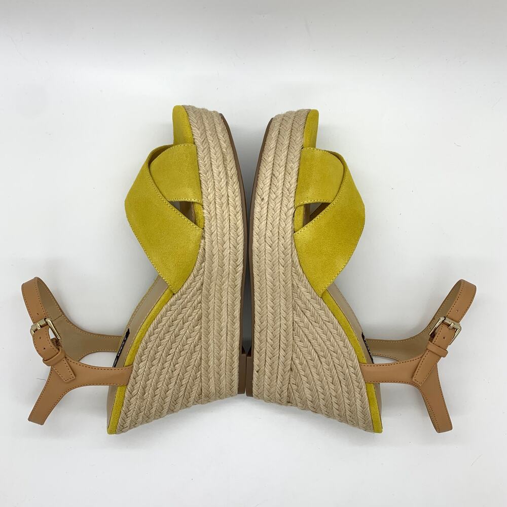 Nine West Dane Multi Suede Sandals Size 9M NIB Mustard Yellow Espadrille Wedge - Picture 8 of 10